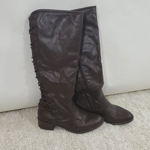 Knee high wide calf boots, lace-up back